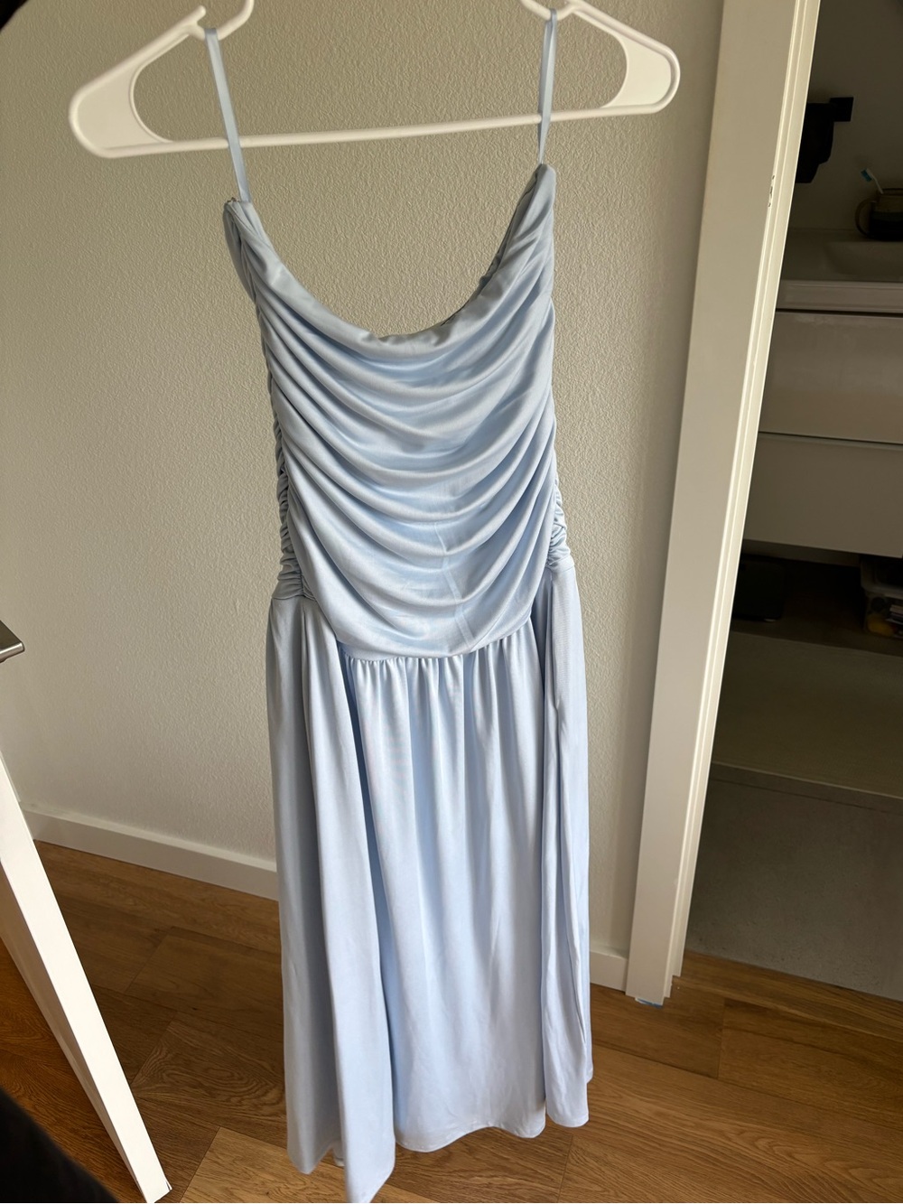 Pale Blue Nia Santal Strapless Maxi Dress